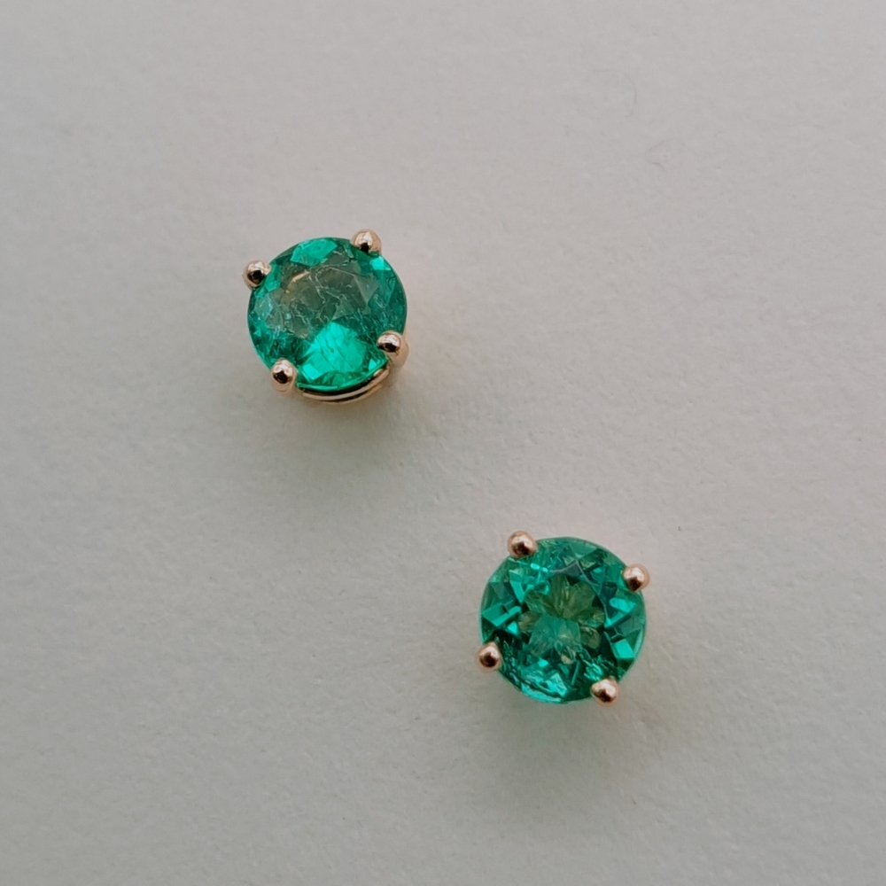 SOLD Colombian Emerald Stud Earrings 4.5MM (.55CTW) 14K gold